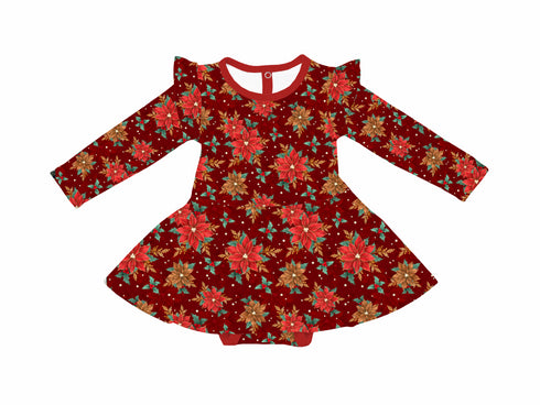 Pre order Poinsettia Long Sleeve Twirl bodysuit